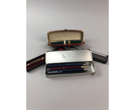 PARKER PEN AND PROPELLING PENCIL SET, in fitted case, along with seven further Parker pens and two other pens including a fou