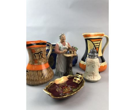 LOCKE &amp; CO WORCESTER SUGAR CASTER, 16cm high, along with a Carlton Ware vase and dish, jugs, ceramic tea caddy and a cera