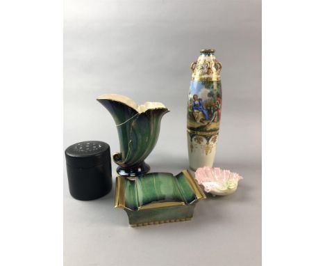 CARLTON WARE VERT ROYALE TRINKET DISH, along with a Carltonware Vert Royale vase, a mother of pearl inlaid trinket box, a Roy