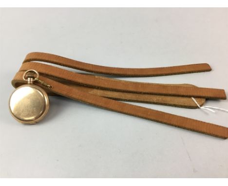 GOLD PLATED FULL HUNTER POCKET WATCH, by Brockville, along with a mid 20th century leather tawse