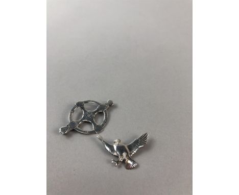 SILVER OLA GORIE OWL BROOCH, maker Ola M Gorie, Edinburgh 1973-74, along with a silver brooch inscribed Commun na Piobaireach