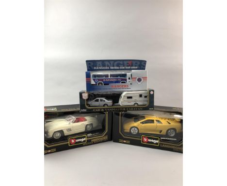 COLLECTION OF MODEL VEHICLES, including Rangers Football Club Team Coach, Grand Prix, RNLI by Lledo, Days Gone, Bburago and V