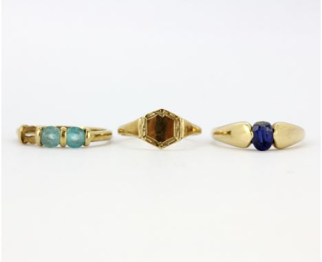 Teo 9ct yellow gold stone set rings (a/f) together with a 9ct gold signet ring.&nbsp;Approx. 5.8gr.