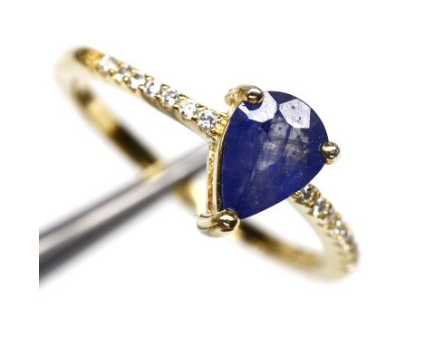 A gold on 925 silver ring set with a pear cut sapphire, (O.5).