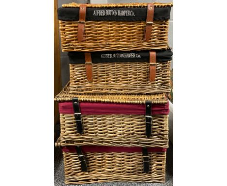 Four wicker hamper baskets, 47 x 32 x 20cm.