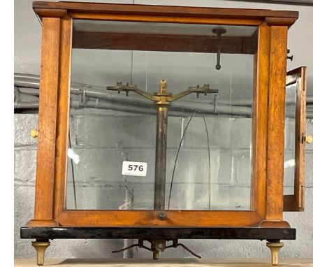 A mahogany cased scientific balance scale, H. 40cm.