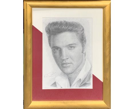 A gilt framed portrait print of Elvis Presley after Jonathan Wood, frame size 49 x 62cm.