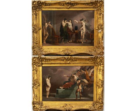 Angelika Kauffmann (1741-1807) - Circle, pair of allegorical classical paintings, oil on canvas, 44 x 65 cm, described on the