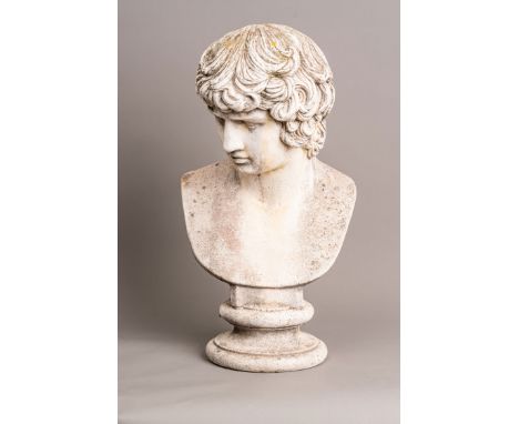 Bust of Hermes, in classical manner, on integrated base, Portland stone, lightly weathered, 65 cm high