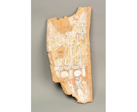 Sarcophagus Panel, wood with painted Egyptian ornaments and decorations, damages, late period 3rd/2nd century B.C., 50 x 25 c