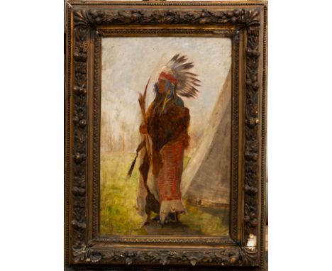Robert Harris (1849-1919) – Attributed, portrait of a first nation red Indian, oil on wooden panel, signed bottom left, frame