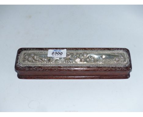 A silver topped wooden pencil box with embossed vine detail, Birmingham 1904, makers R & W (Reynolds & Westwood).