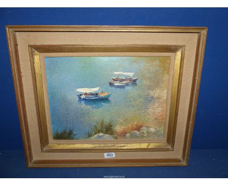 A framed Oil on board of a seascape from Paxos, signed lower left Matt Bruce (RI), labelled and titled verso 'Isle of Paxos (