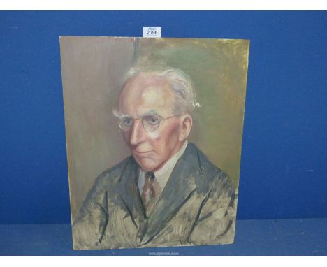 An unframed Oil on board portrait of an elderly gentleman, no signature, 16" x 20".