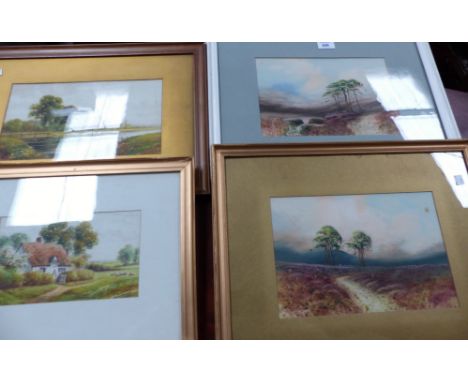 T K Hope:  pair of moorland landscapes, watercolours, signed, 7½" x 11½", framed and glazed; 3 other watercolours