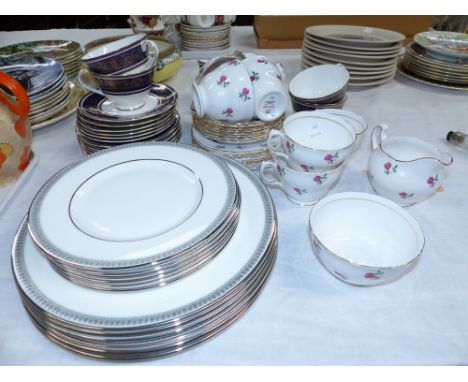 A set of 6 Royal Doulton "Imperial Blue" cups, saucers and plates; a rose pattern part tea set