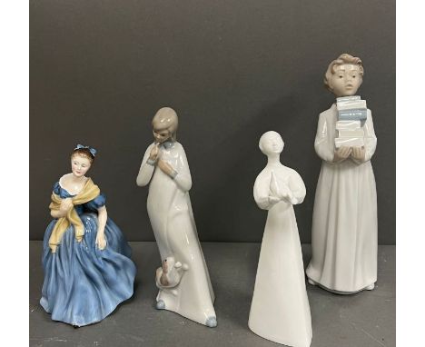 Four china figures to include Royal Doulton and Nao