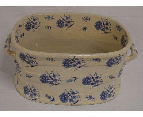 19th century pearlware ceramic footbath with blue &amp; white transfer printed decoration