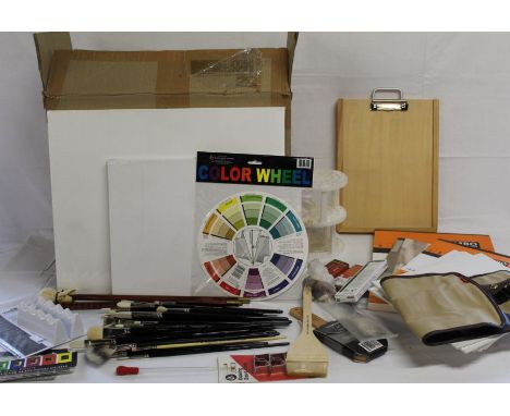 Quantity of brand new artists materials including canvases, paint brushes, sketch books, pencils etc.