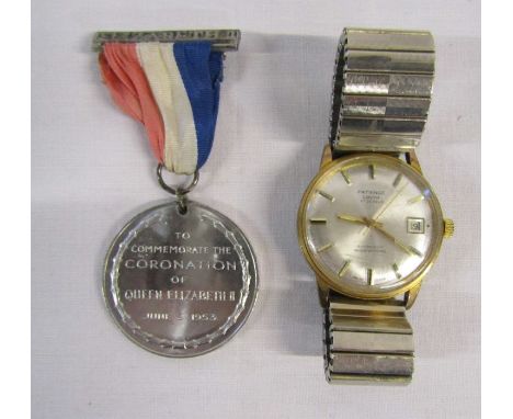 'Patience of Louth' Men's wristwatch (not working) and an officially approved Coronation Medal panel