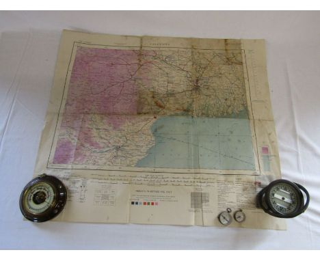 Military Calcutta map and compass with 2 smaller compasses includes one German and a barometer
