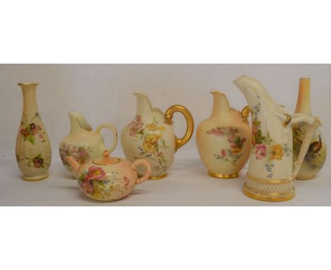 Seven piece collection of miniature Royal Worcester blush ivory