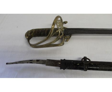 British 1822 pattern officer's sword with George IV cypher on brass guard, pipe back blade &amp; shagreen grip and Eickhorn S