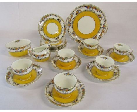 Royal Doulton in vibrant yellow tea service comprising of cake plate, side plates, cups, saucers, milk jug and sugar bowl