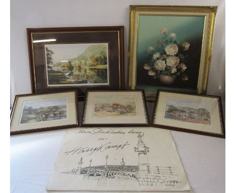 Collection of pictures and prints to include Roses by S.Leigh, Michael Reeves print Last of the Summer, Harry Kampf prints al