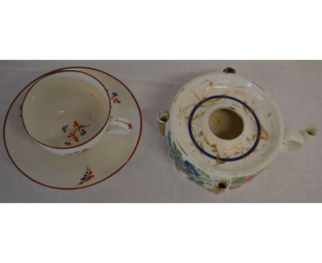 Possibly by Pinxton a bute shape teacup &amp; saucer &amp; inkwell with some restoration