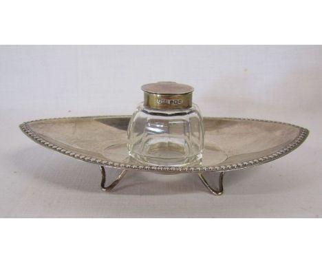 Silver topped inkwell and stand - Sheffield, James Dixons &amp; Sons, 1905 - stand weight 1.64 ozt