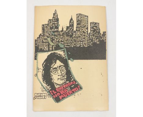 For JOHN LENNON/THE BEATLES MEMORABILIA COLLECTORS! An unusual approx. 9cm x 7cm card by Carlos Vila 1981 artwork of John Len