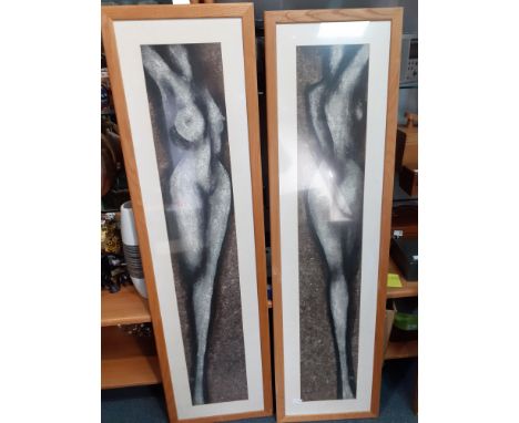 Two large full length print images of nude female forms each measuring 157cm x 43cm.  Nicely framed, need cleaned.Approx 2 pi