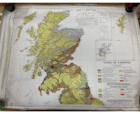 FASCINATING! VINTAGE ORDNANCE SURVEY MAPS 1944 in colour depicting Types Of Farming in Scotland, Ireland and Wales 34" x 43"a