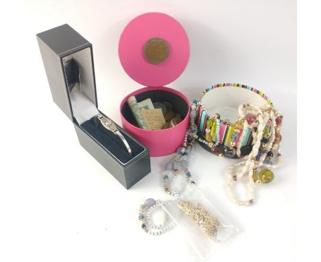 A mixed lot to include a boxed MACKINTOSH design bangle set with a clear stone (gross weight 6.95g approx), a box with curren