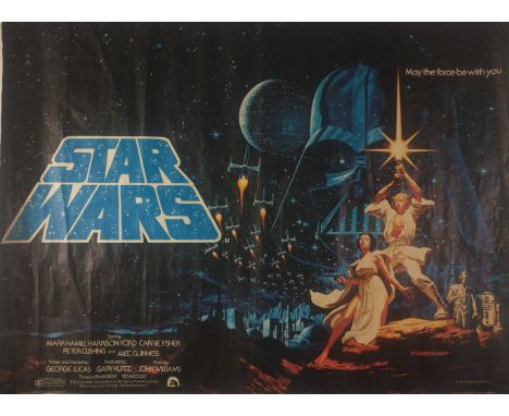 MAY THE FORCE BE WITH YOU - RARE STAR WARS 1977 UK QUAD FILM POSTER - Greg &amp; Tim HILDEBRANDT - also known as the style B 