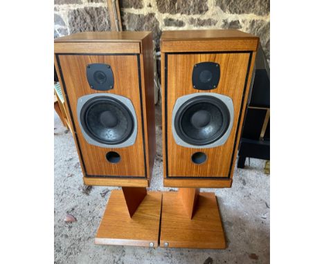 An impressive pair of CASTLE ACOUSTICS PEMBROKE wooden speakers. Each stands 90cm high.  No speaker fascias, cones are in goo