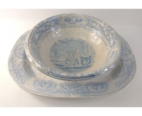 A large METHVEN &amp; SONS Verona pottery basin with classical blue and white design 36cm dia x 13cm high with an exceptional