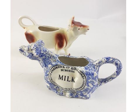 A delightful pair of MILK-POURING CERAMIC COWS! A floral blue and white Frederick Rathbone Burgess traditional kitchenware co