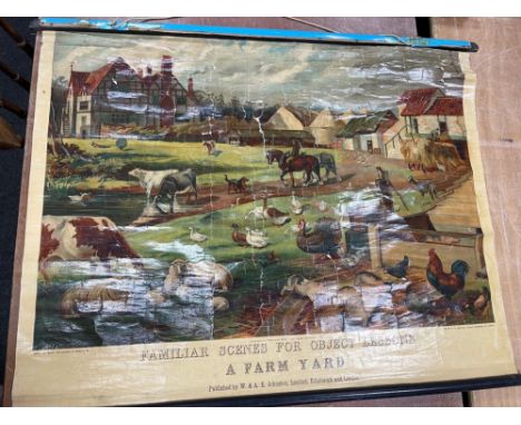 RARE! VINTAGE EDUCATIONAL classroom charts to include 'Familiar Scenes For Object Lessons' A Farm Yard Wall Chart printed by 