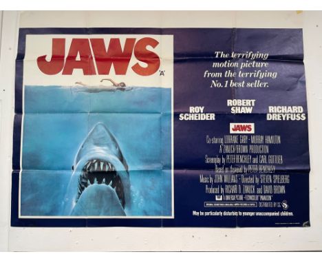 FABULOUS!! ORIGINAL JAWS movie poster - folded in 15 places for storage purposes - From the No 1 Best Selling book -Starring 