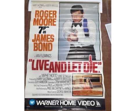 ORIGINAL wall poster ROGER MOORE as JAMES BOND in LIVE AND LET DIE Warner Home Video - this poster has been stored in a half 