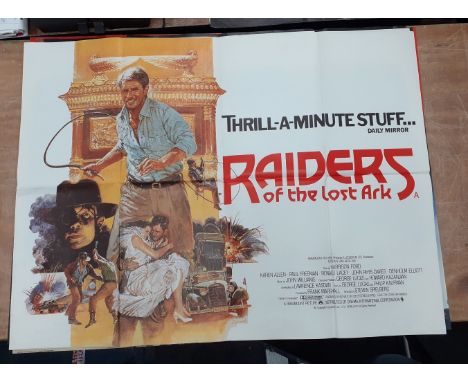 RAIDERS OF THE LOST ARK.  Movie poster.  100 x 76 cm approx.  In good clean folded condition.