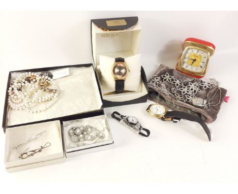 A collection of costume jewellery and watches to include a ladies cocktail watch from the METROPOLITAN MUSEUM OF ART,  a boxe