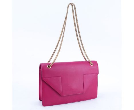 Saint Laurent Fuschia Leather Betty Handbag. Gold tone hardware and chain, suede interior with patch pocket. Care card includ