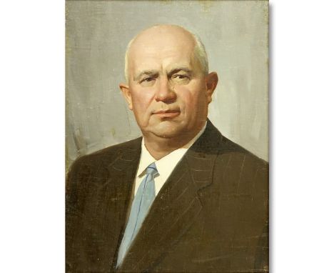 20th Century Russian/ Soviet Union Oil On Canvas, Portrait Of Nikita Khrushchev, First Secretary Of The Communist Party Of Th