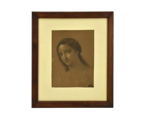 François Pascal Simon Gérard, French (1770 - 1837) Pencil and chalk on card preparatory sketch for a female portrait. Signed 