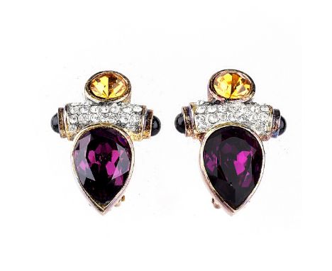 Pair Vintage David Yurman Style Earrings. Set with amethyst and other gemstones. Measures 1-3/8" L. Domestic Shipping: $28.00