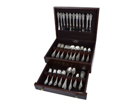 One Hundred Twenty Nine (129) Piece Set of Wallace Grande Baroque Sterling Silver Flatware. This large and elegant set includ