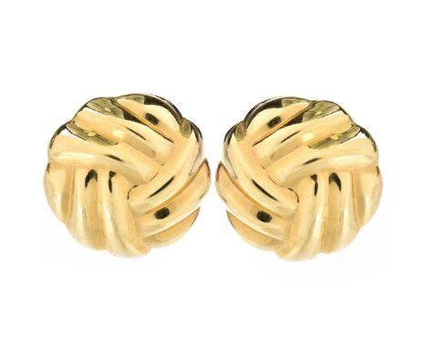 Vintage 14 Karat Yellow Gold Earrings. Stamped 14K. Measure 1-1/8" diameter. Approx. weight: 10.6 grams. Domestic Shipping: $